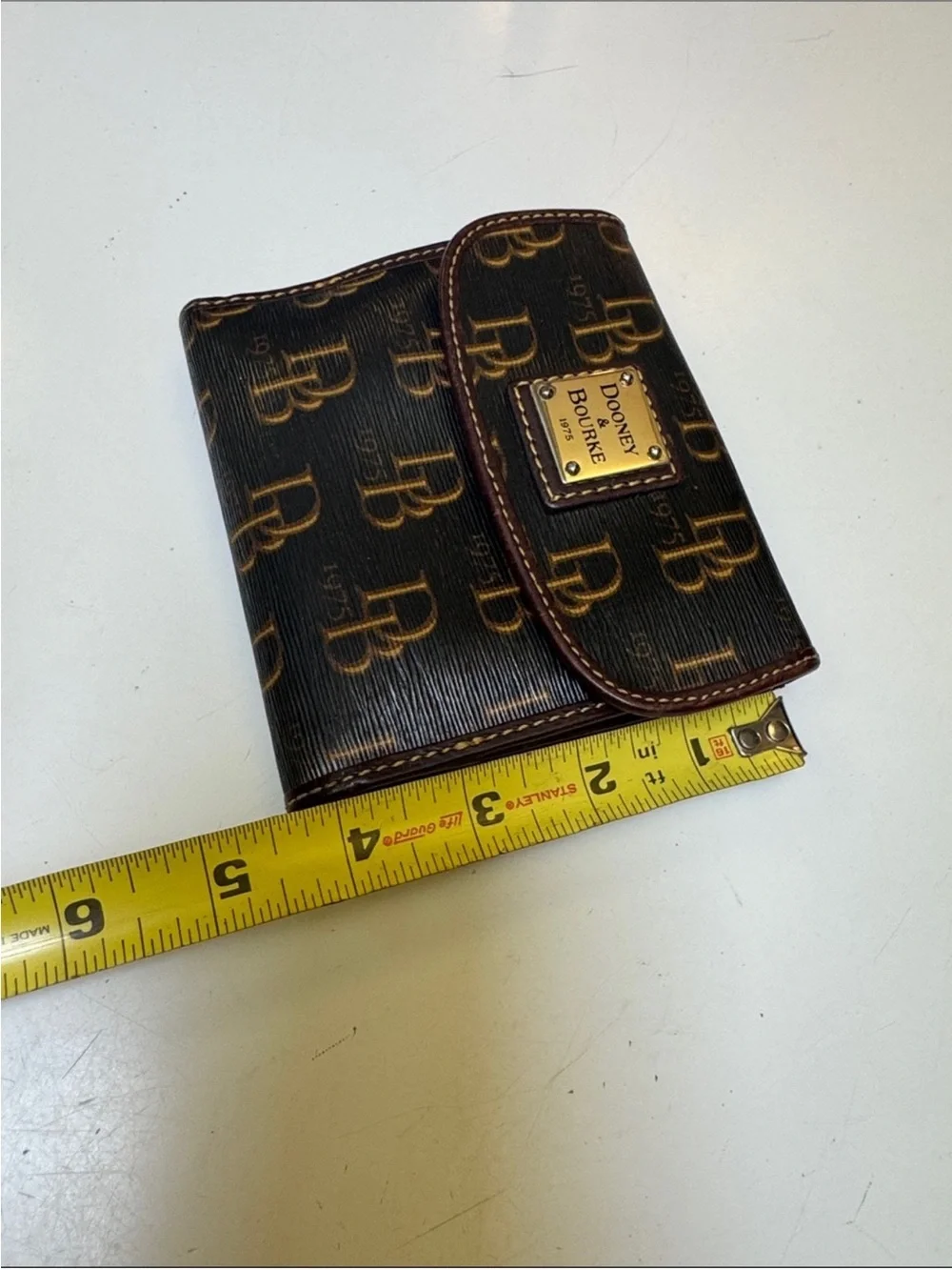 Dooney & Bourke Dark Brown Monogram Fold Wallet with Gold Logo Plate